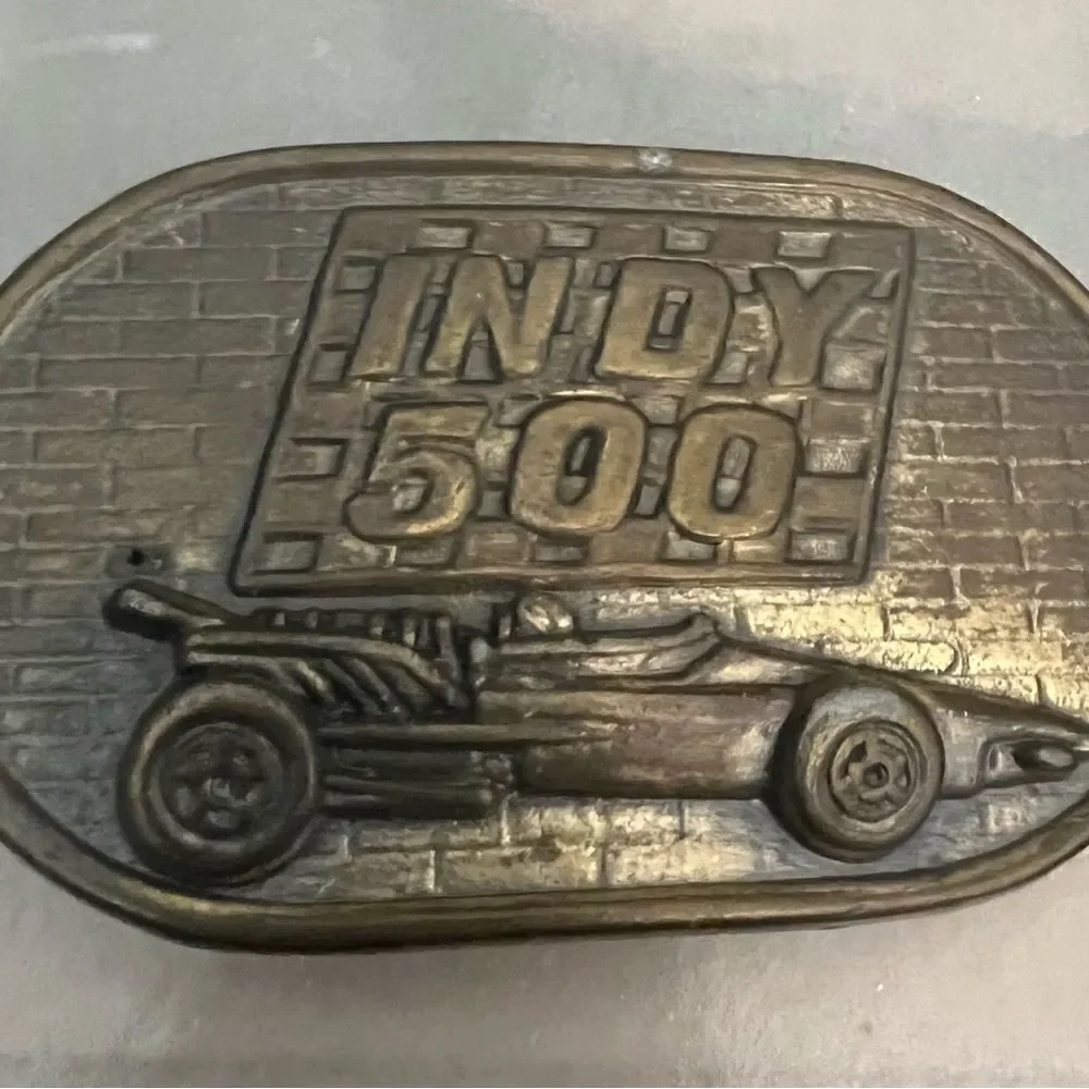 Vintage Indianapolis 500 Gold Tone Belt Buckle.